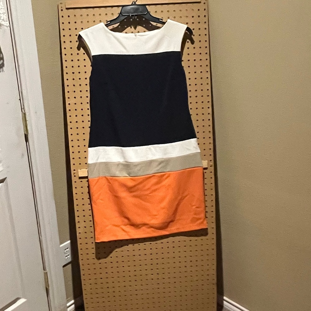 Sandra Darren Colorblock Mini Dress - Navy, Cream, and Orange
